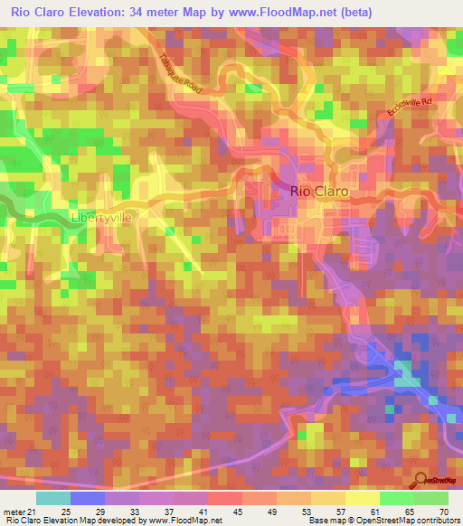 Rio Claro,Trinidad and Tobago Elevation Map