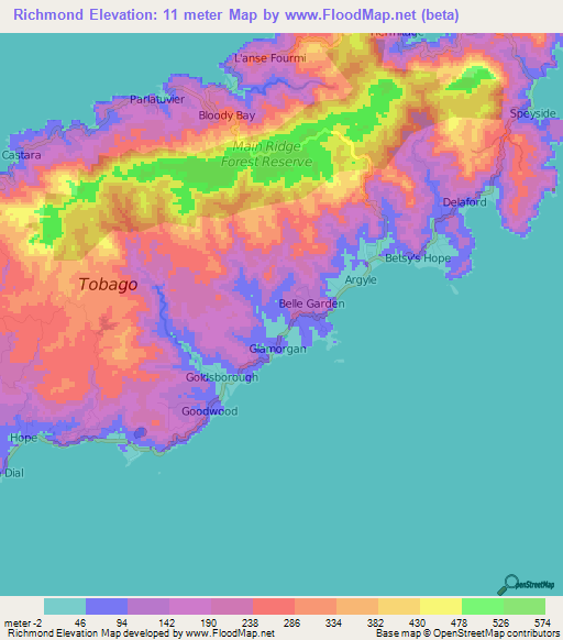 Richmond,Trinidad and Tobago Elevation Map