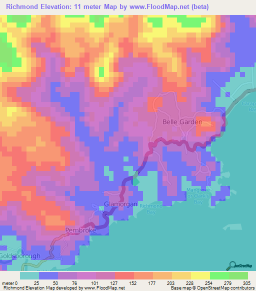 Richmond,Trinidad and Tobago Elevation Map