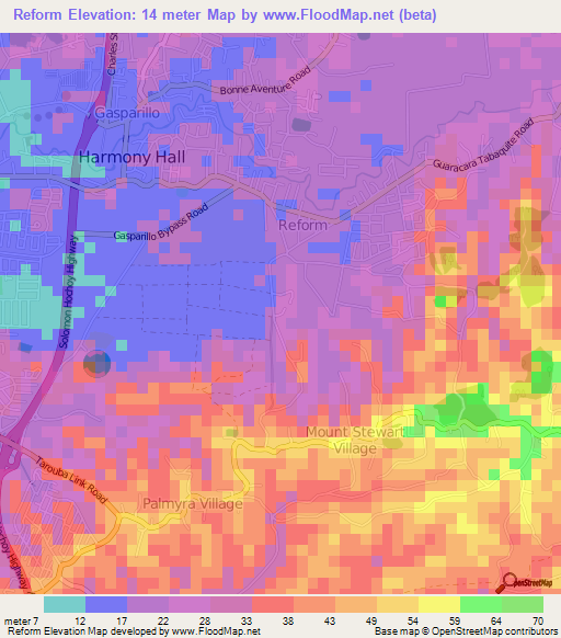 Reform,Trinidad and Tobago Elevation Map