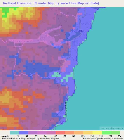 Redhead,Trinidad and Tobago Elevation Map