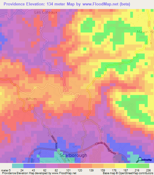 Providence,Trinidad and Tobago Elevation Map