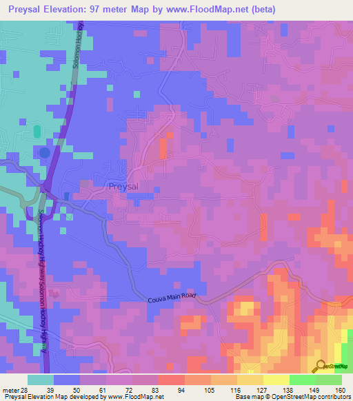 Preysal,Trinidad and Tobago Elevation Map