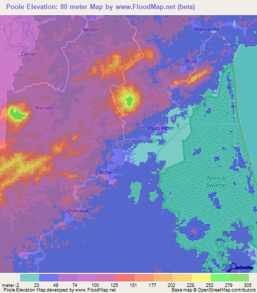Poole,Trinidad and Tobago Elevation Map