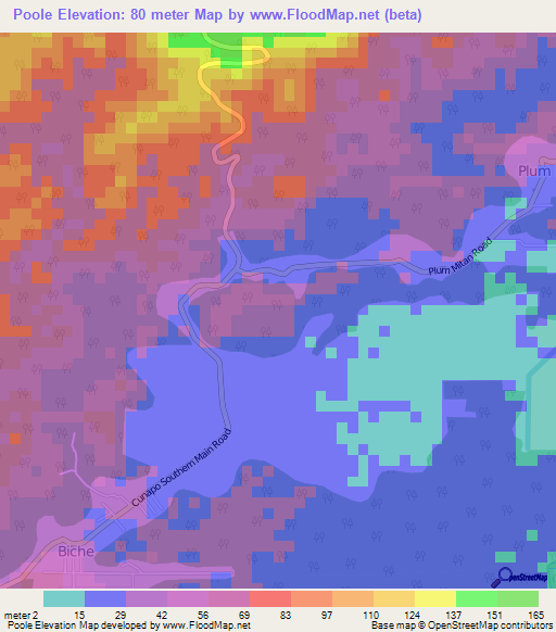 Poole,Trinidad and Tobago Elevation Map