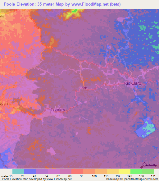 Poole,Trinidad and Tobago Elevation Map