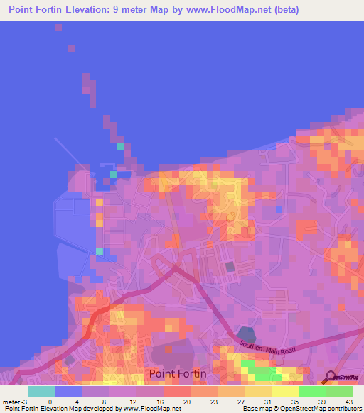 Point Fortin,Trinidad and Tobago Elevation Map