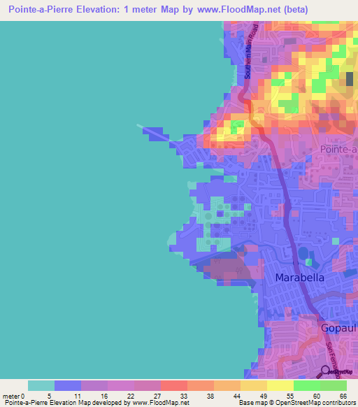 Pointe-a-Pierre,Trinidad and Tobago Elevation Map