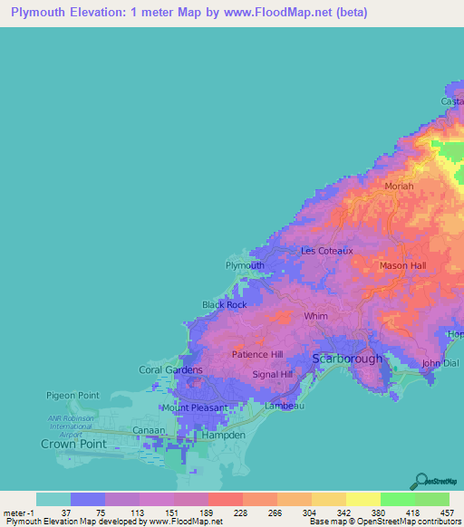 Plymouth,Trinidad and Tobago Elevation Map