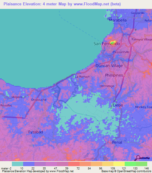 Plaisance,Trinidad and Tobago Elevation Map