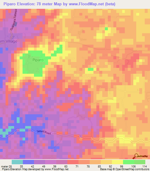 Piparo,Trinidad and Tobago Elevation Map