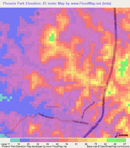 Phoenix Park,Trinidad and Tobago Elevation Map