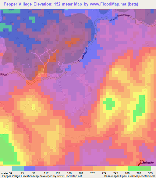Pepper Village,Trinidad and Tobago Elevation Map