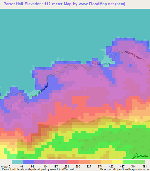 Parrot Hall,Trinidad and Tobago Elevation Map