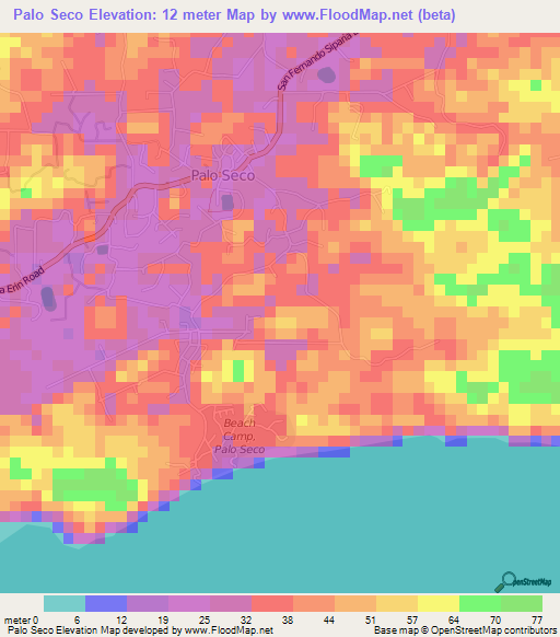 Palo Seco,Trinidad and Tobago Elevation Map