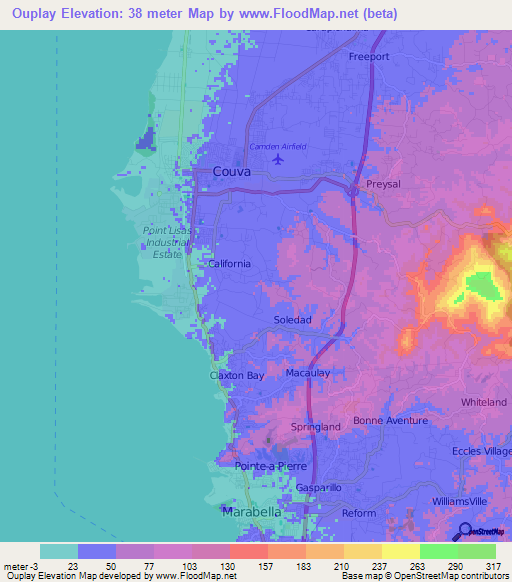 Ouplay,Trinidad and Tobago Elevation Map