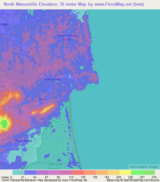 North Manzanilla,Trinidad and Tobago Elevation Map