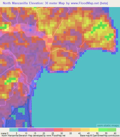 North Manzanilla,Trinidad and Tobago Elevation Map
