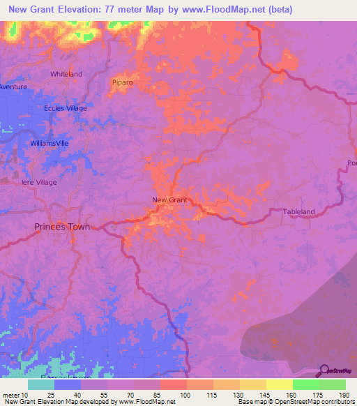 New Grant,Trinidad and Tobago Elevation Map