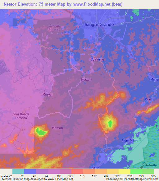 Nestor,Trinidad and Tobago Elevation Map