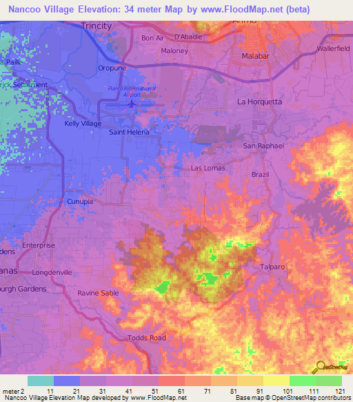 Nancoo Village,Trinidad and Tobago Elevation Map