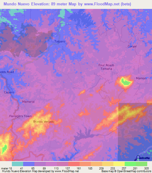 Mundo Nuevo,Trinidad and Tobago Elevation Map
