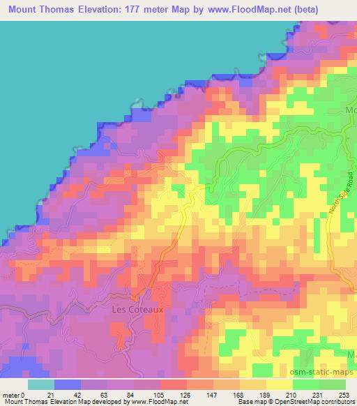 Mount Thomas,Trinidad and Tobago Elevation Map