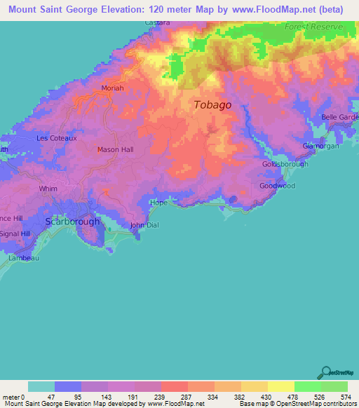 Mount Saint George,Trinidad and Tobago Elevation Map