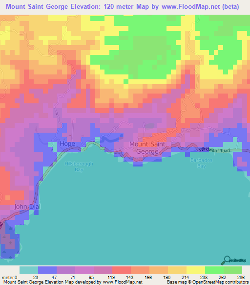 Mount Saint George,Trinidad and Tobago Elevation Map