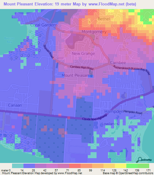 Mount Pleasant,Trinidad and Tobago Elevation Map
