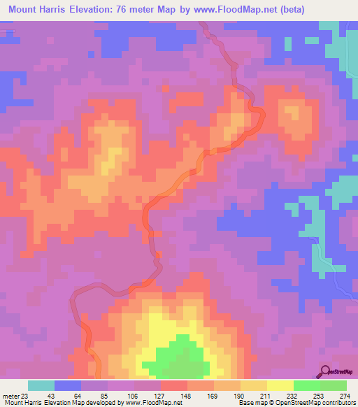 Mount Harris,Trinidad and Tobago Elevation Map