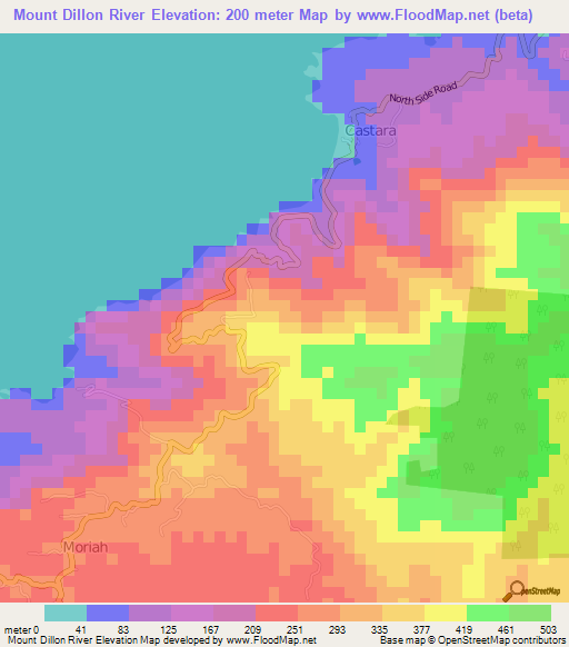 Mount Dillon River,Trinidad and Tobago Elevation Map