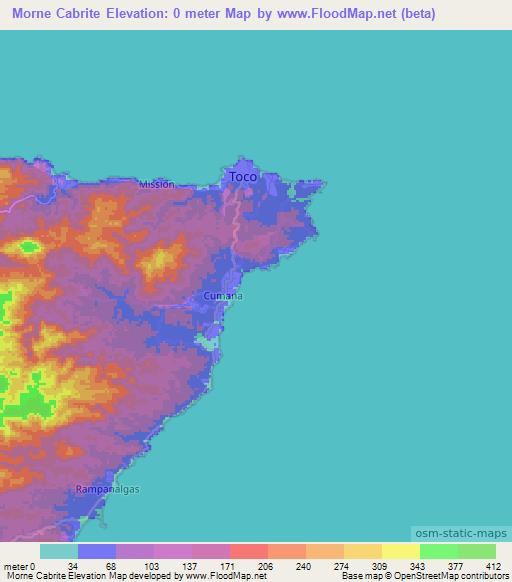 Morne Cabrite,Trinidad and Tobago Elevation Map