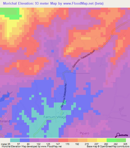 Morichal,Trinidad and Tobago Elevation Map
