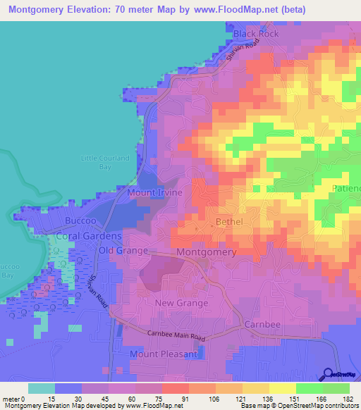 Montgomery,Trinidad and Tobago Elevation Map