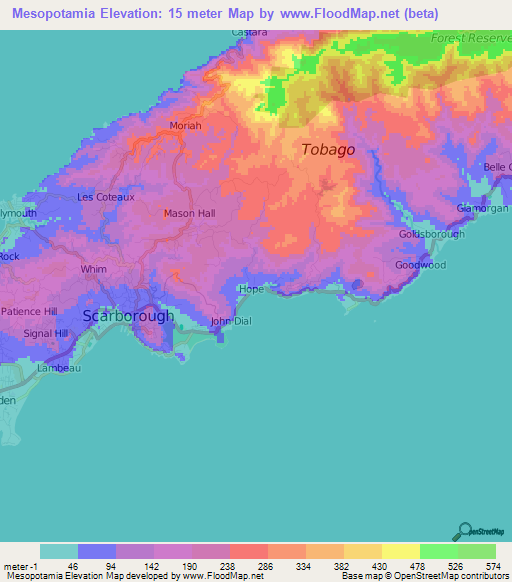 Mesopotamia,Trinidad and Tobago Elevation Map