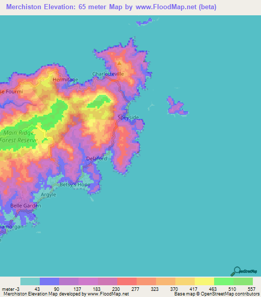 Merchiston,Trinidad and Tobago Elevation Map