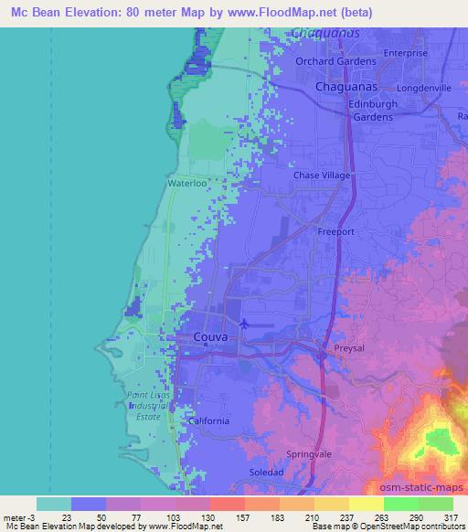 Mc Bean,Trinidad and Tobago Elevation Map
