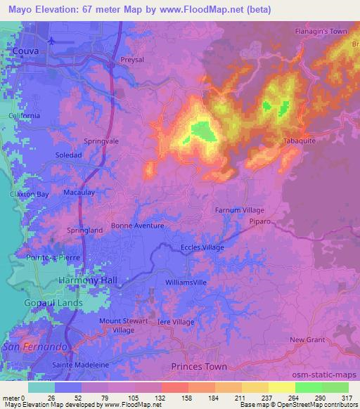 Mayo,Trinidad and Tobago Elevation Map