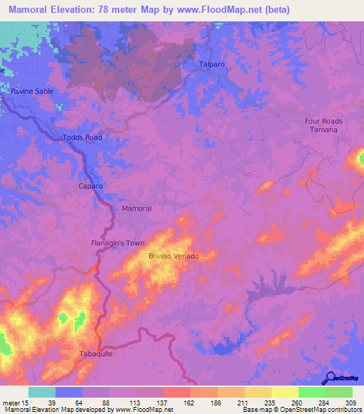 Mamoral,Trinidad and Tobago Elevation Map