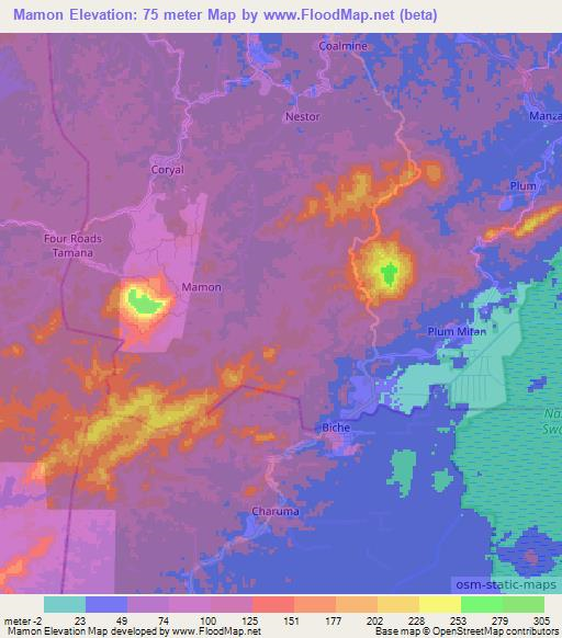 Mamon,Trinidad and Tobago Elevation Map