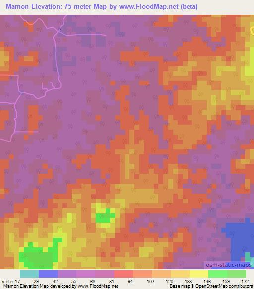 Mamon,Trinidad and Tobago Elevation Map