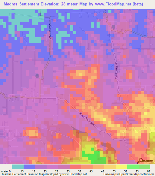 Madras Settlement,Trinidad and Tobago Elevation Map