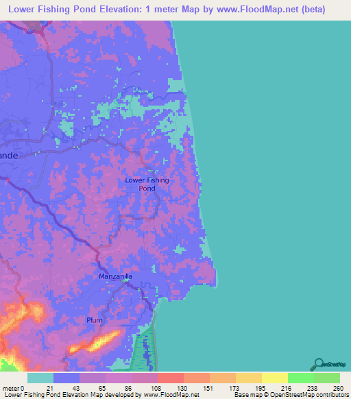 Lower Fishing Pond,Trinidad and Tobago Elevation Map