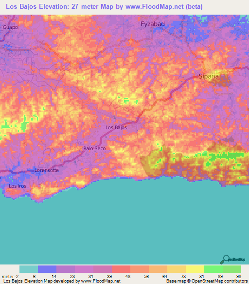 Los Bajos,Trinidad and Tobago Elevation Map