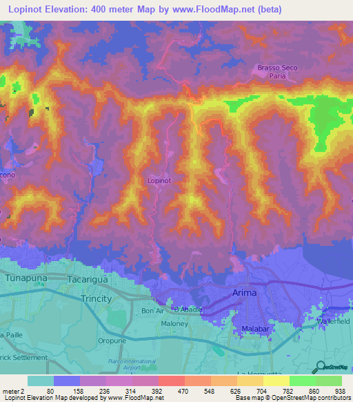 Lopinot,Trinidad and Tobago Elevation Map