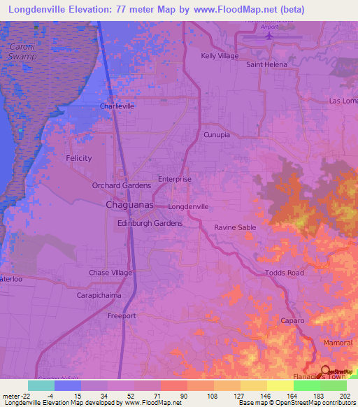Longdenville,Trinidad and Tobago Elevation Map
