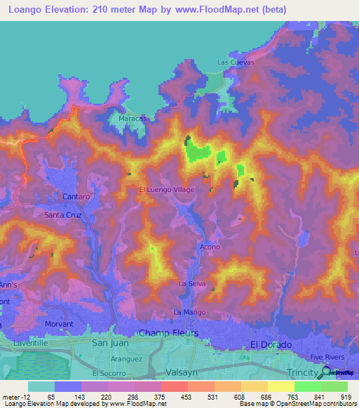 Loango,Trinidad and Tobago Elevation Map