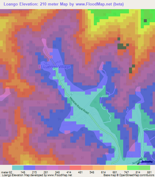 Loango,Trinidad and Tobago Elevation Map