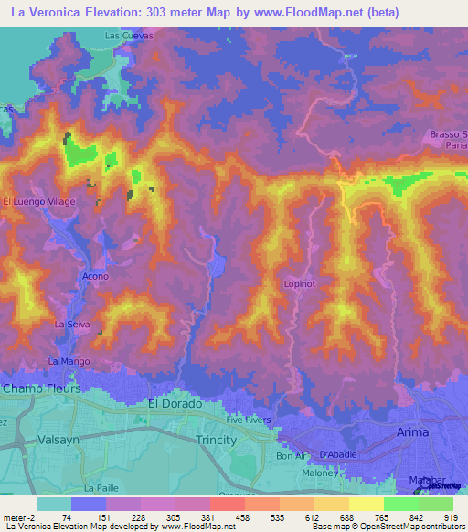 La Veronica,Trinidad and Tobago Elevation Map